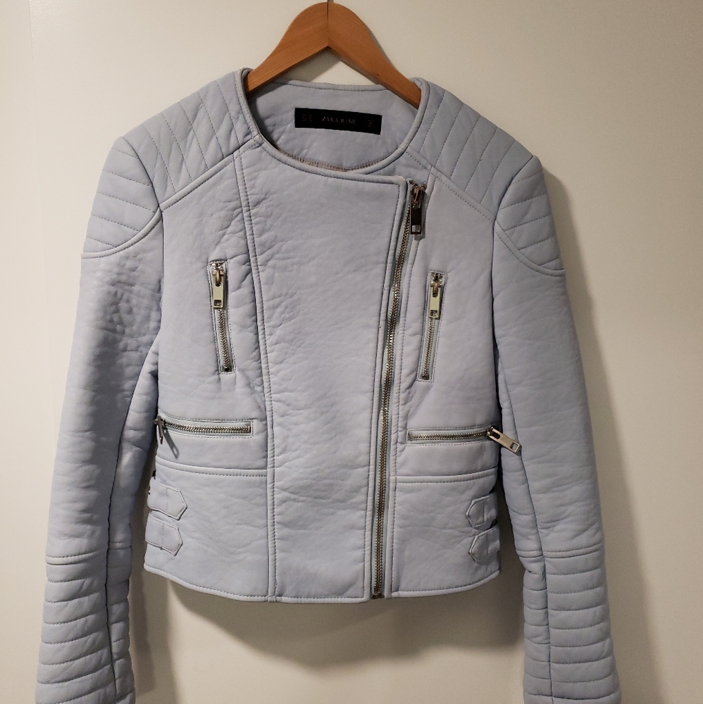 Pale blue jacket, faux leather